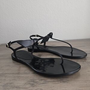 ALEXANDRE BIRMAN Clarita Jelly Knotted Flat Sandals Leather Trim Blk Size 6 / 36